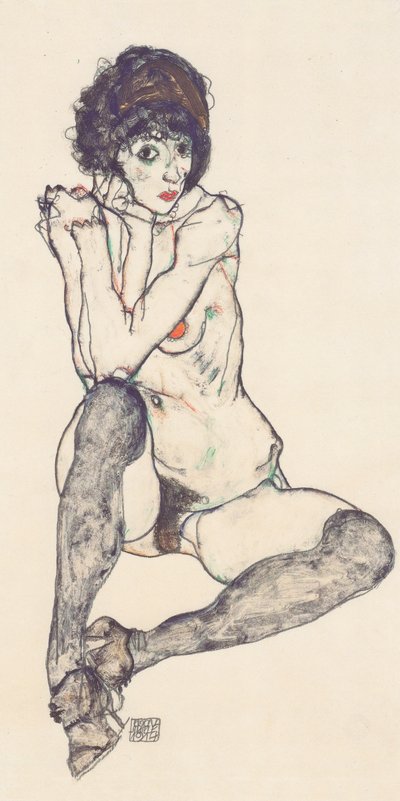 Nudo femminile seduto con gomiti appoggiati da Egon Schiele